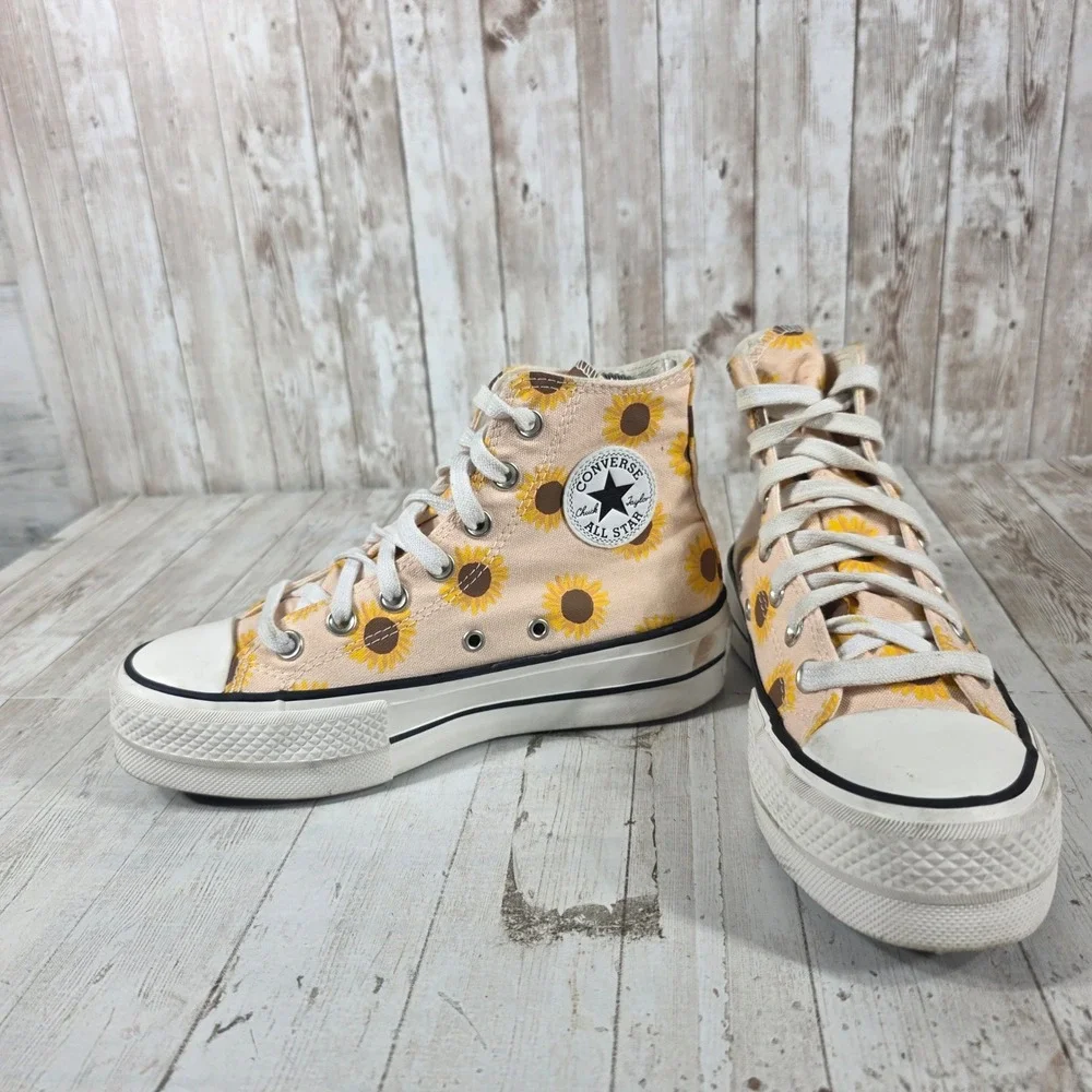Converse Chuck Taylor All Star Lift Hi Sunflower Peach Platform Sneakers 572403C - Picture 7 of 8